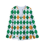 St Patrick's Day Argyle Pattern Print Long Sleeve Short Coat