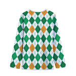 St Patrick's Day Argyle Pattern Print Long Sleeve Short Coat