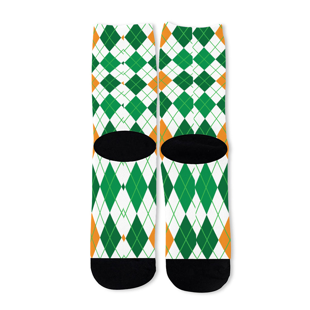 St Patrick's Day Argyle Pattern Print Long Socks