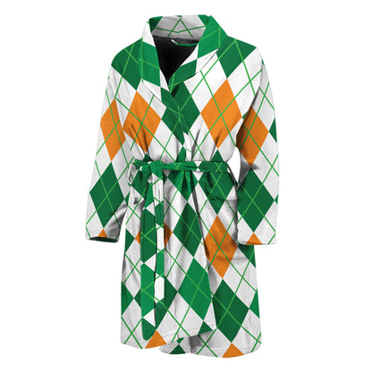 St Patrick's Day Argyle Pattern Print Men's Bathrobe