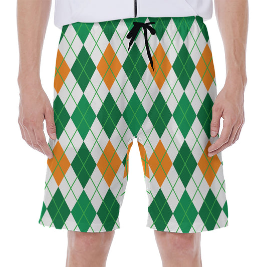 St Patrick's Day Argyle Pattern Print Men's Beach Shorts