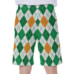 St Patrick's Day Argyle Pattern Print Men's Beach Shorts