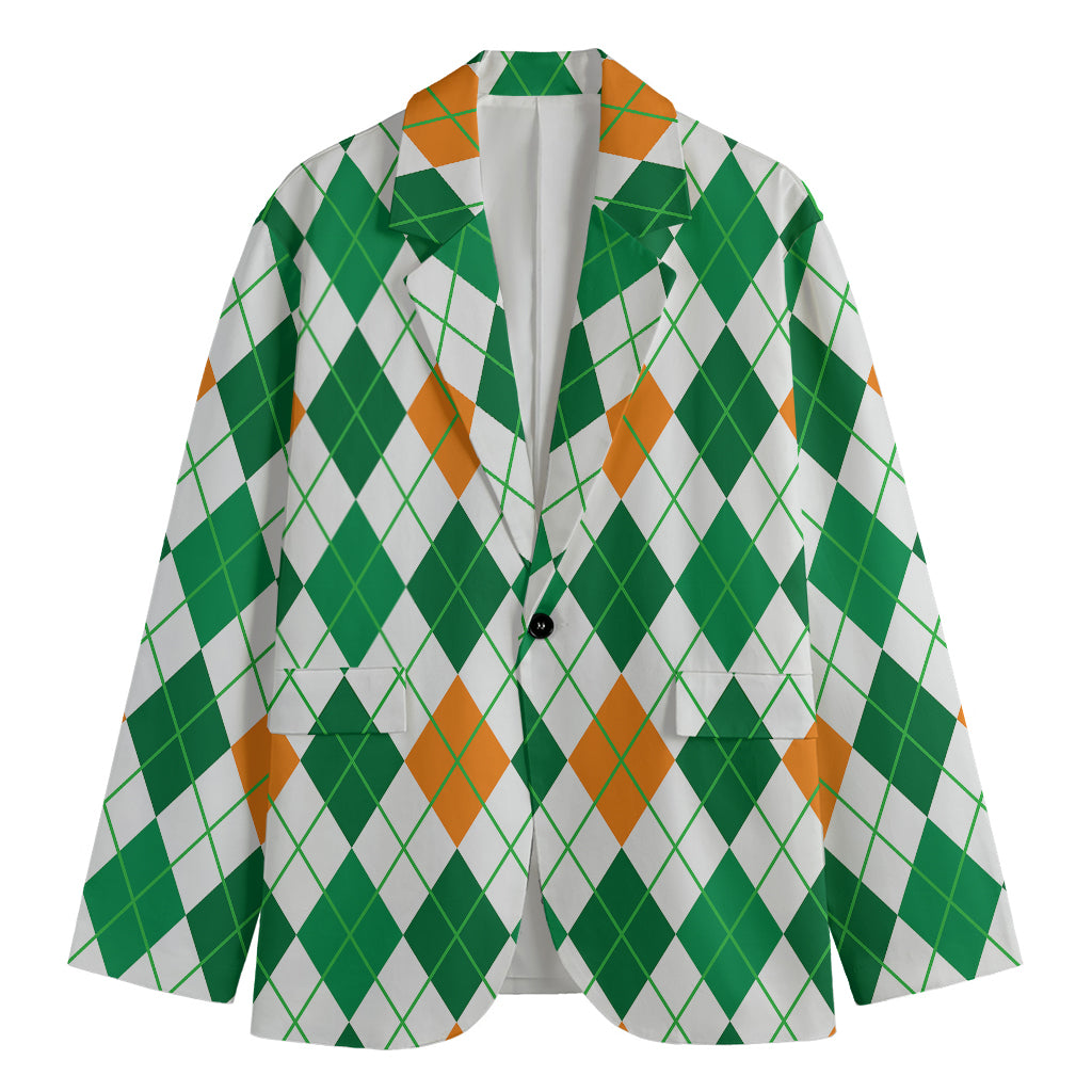 St Patrick's Day Argyle Pattern Print Men's Blazer