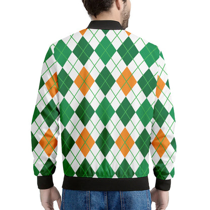 St Patrick's Day Argyle Pattern Print Men's Bomber Jacket