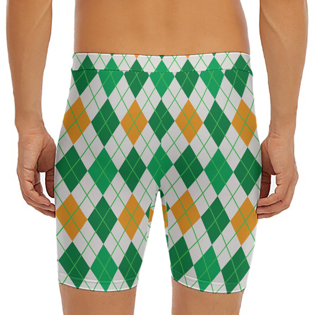 St Patrick's Day Argyle Pattern Print Men's Long Boxer Briefs