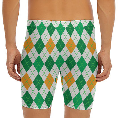 St Patrick's Day Argyle Pattern Print Men's Long Boxer Briefs