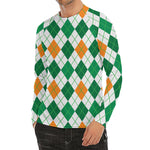 St Patrick's Day Argyle Pattern Print Men's Long Sleeve Rash Guard