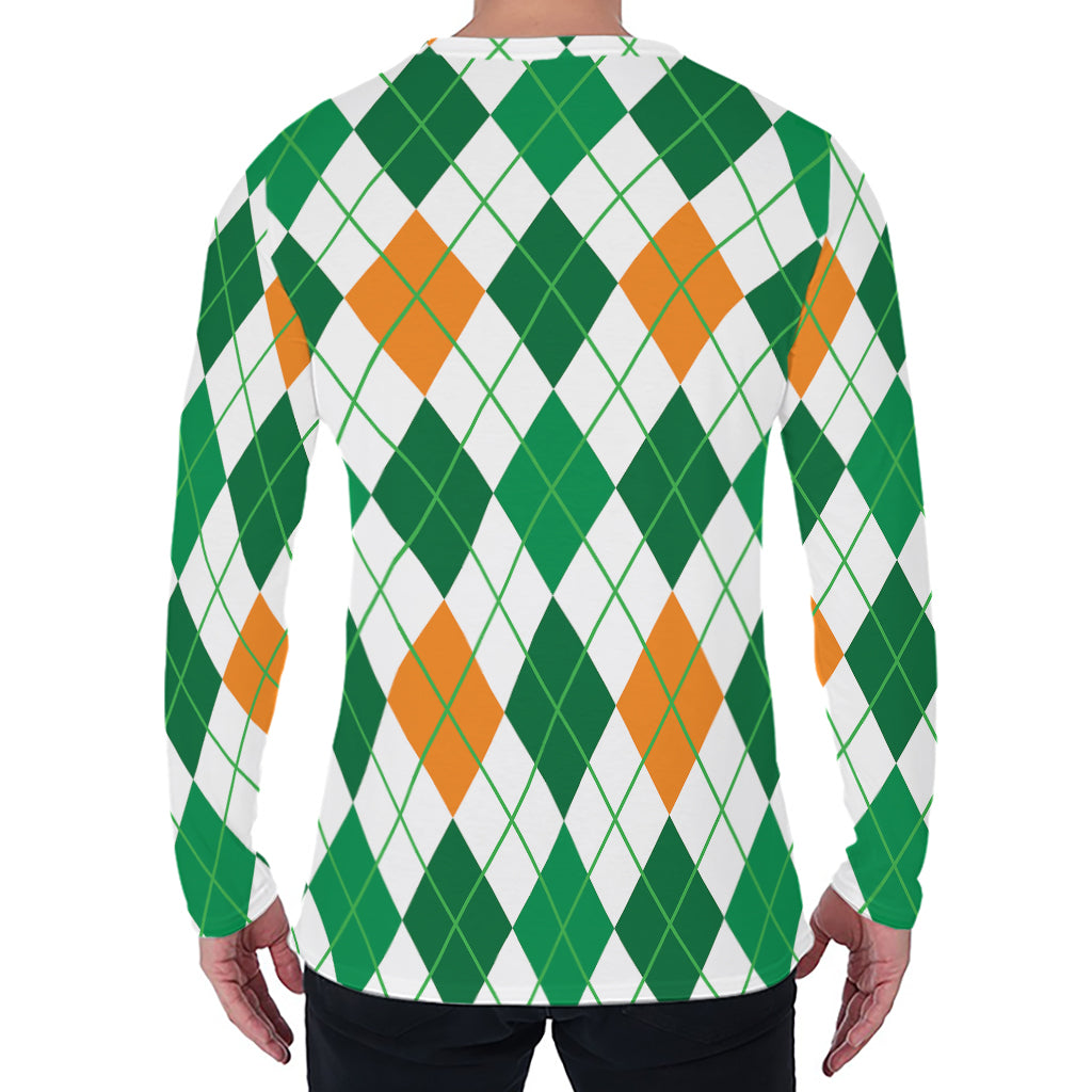 St Patrick's Day Argyle Pattern Print Men's Long Sleeve T-Shirt