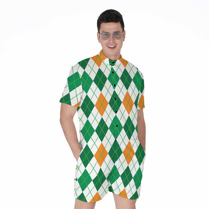 St Patrick's Day Argyle Pattern Print Men's Rompers