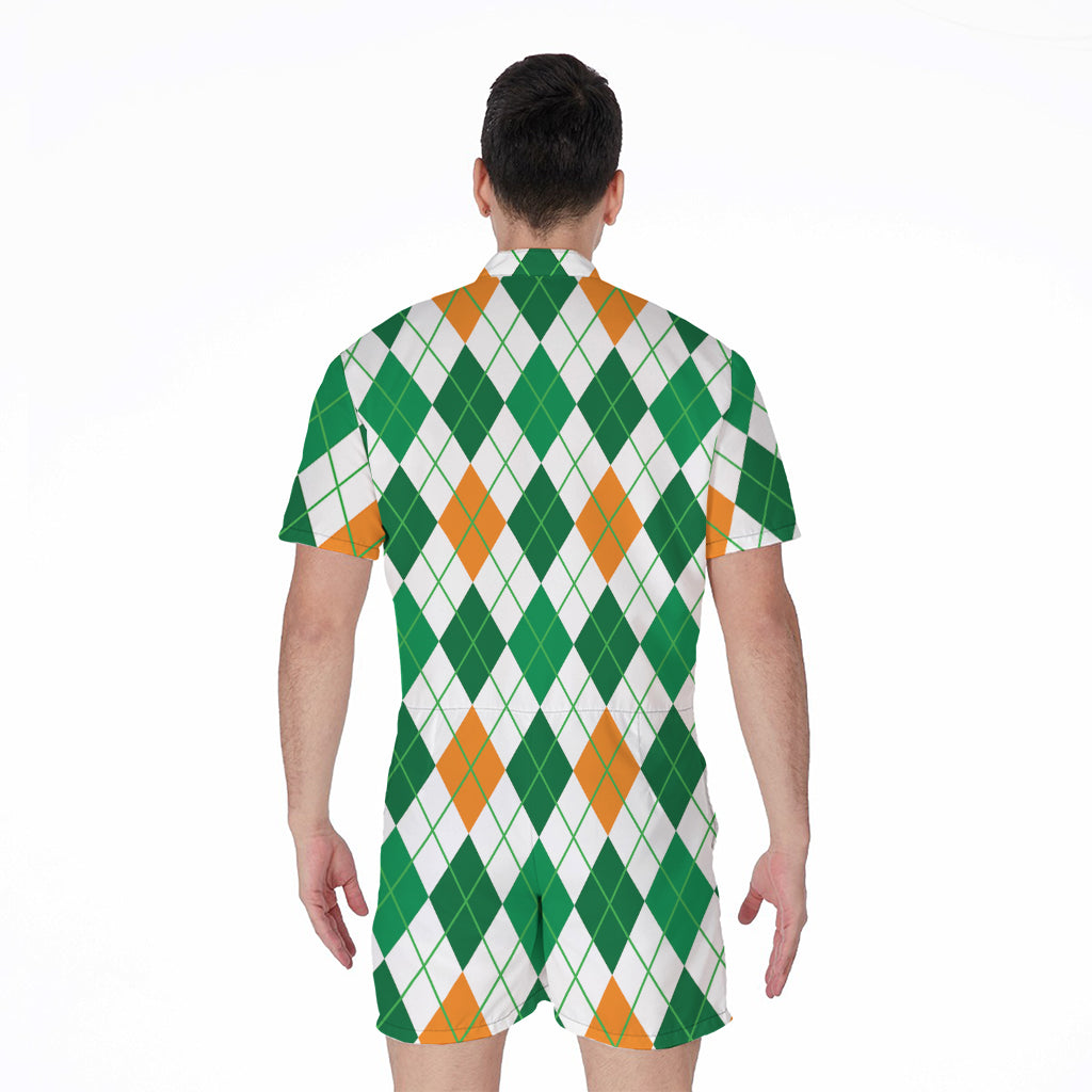 St Patrick's Day Argyle Pattern Print Men's Rompers