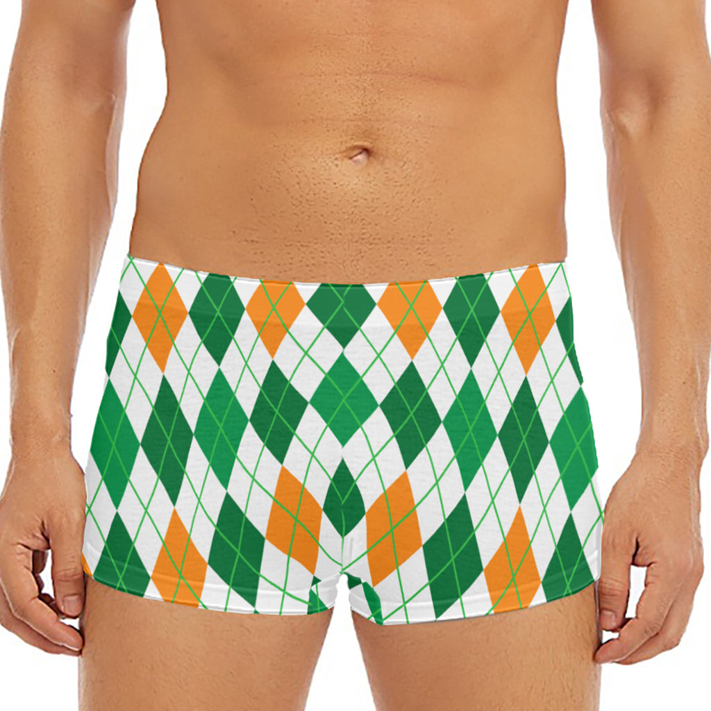 St Patrick's Day Argyle Pattern Print Men's Short Boxer Briefs