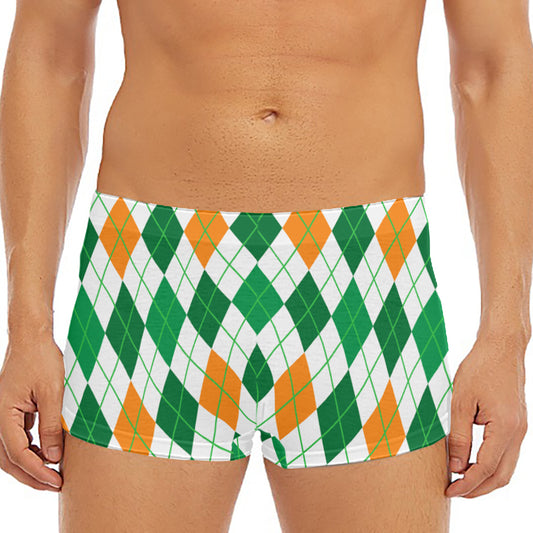 St Patrick's Day Argyle Pattern Print Men's Short Boxer Briefs
