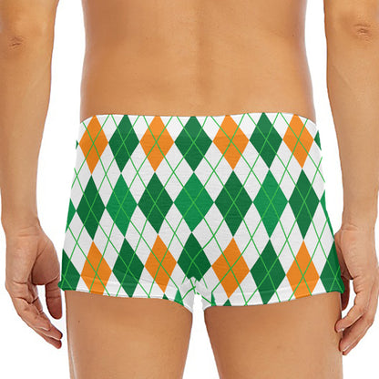 St Patrick's Day Argyle Pattern Print Men's Short Boxer Briefs