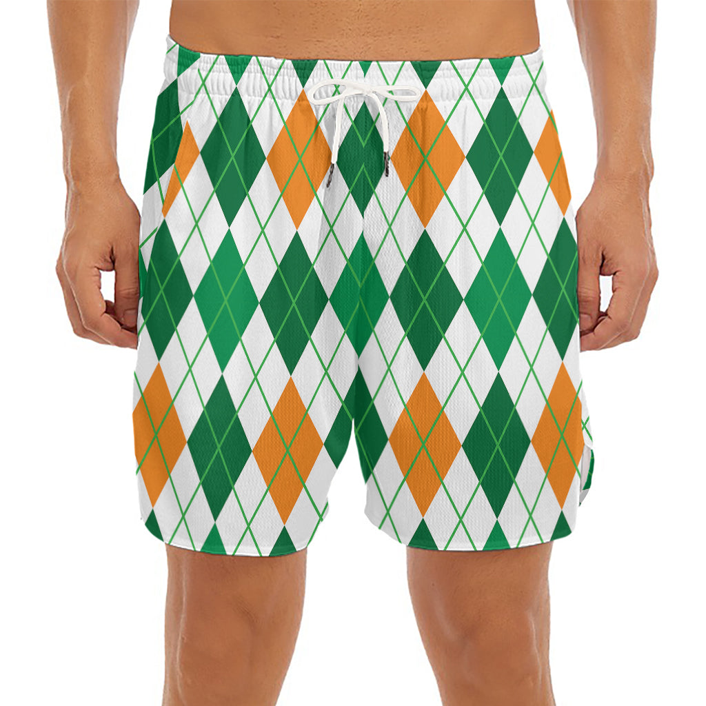 St Patrick's Day Argyle Pattern Print Men's Split Running Shorts