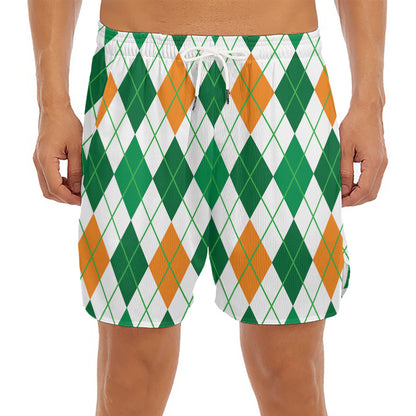 St Patrick's Day Argyle Pattern Print Men's Split Running Shorts