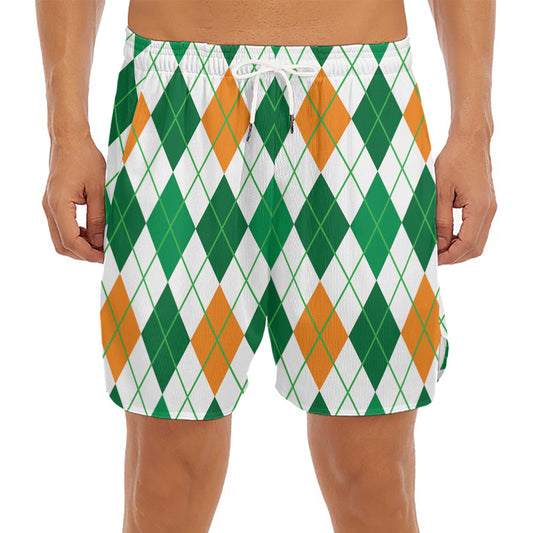 St Patrick's Day Argyle Pattern Print Men's Split Running Shorts