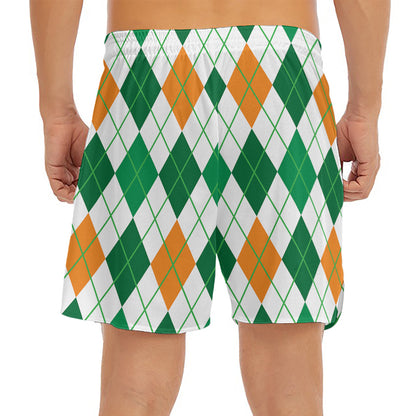 St Patrick's Day Argyle Pattern Print Men's Split Running Shorts