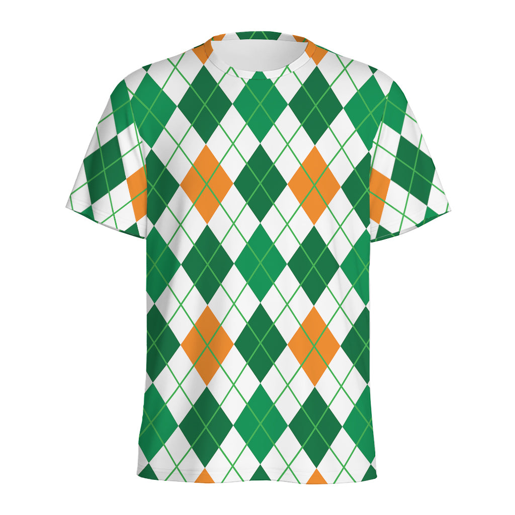 St Patrick's Day Argyle Pattern Print Men's Sports T-Shirt