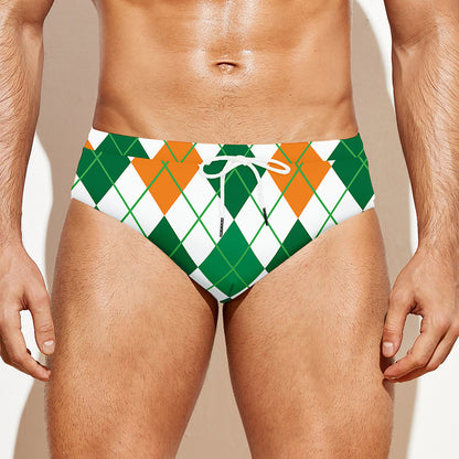 St Patrick's Day Argyle Pattern Print Men's Swim Briefs