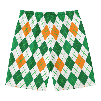 St Patrick's Day Argyle Pattern Print Men's Swim Trunks