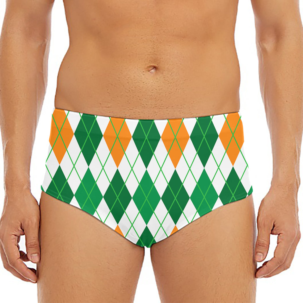 St Patrick's Day Argyle Pattern Print Men's Triangle Swim Briefs