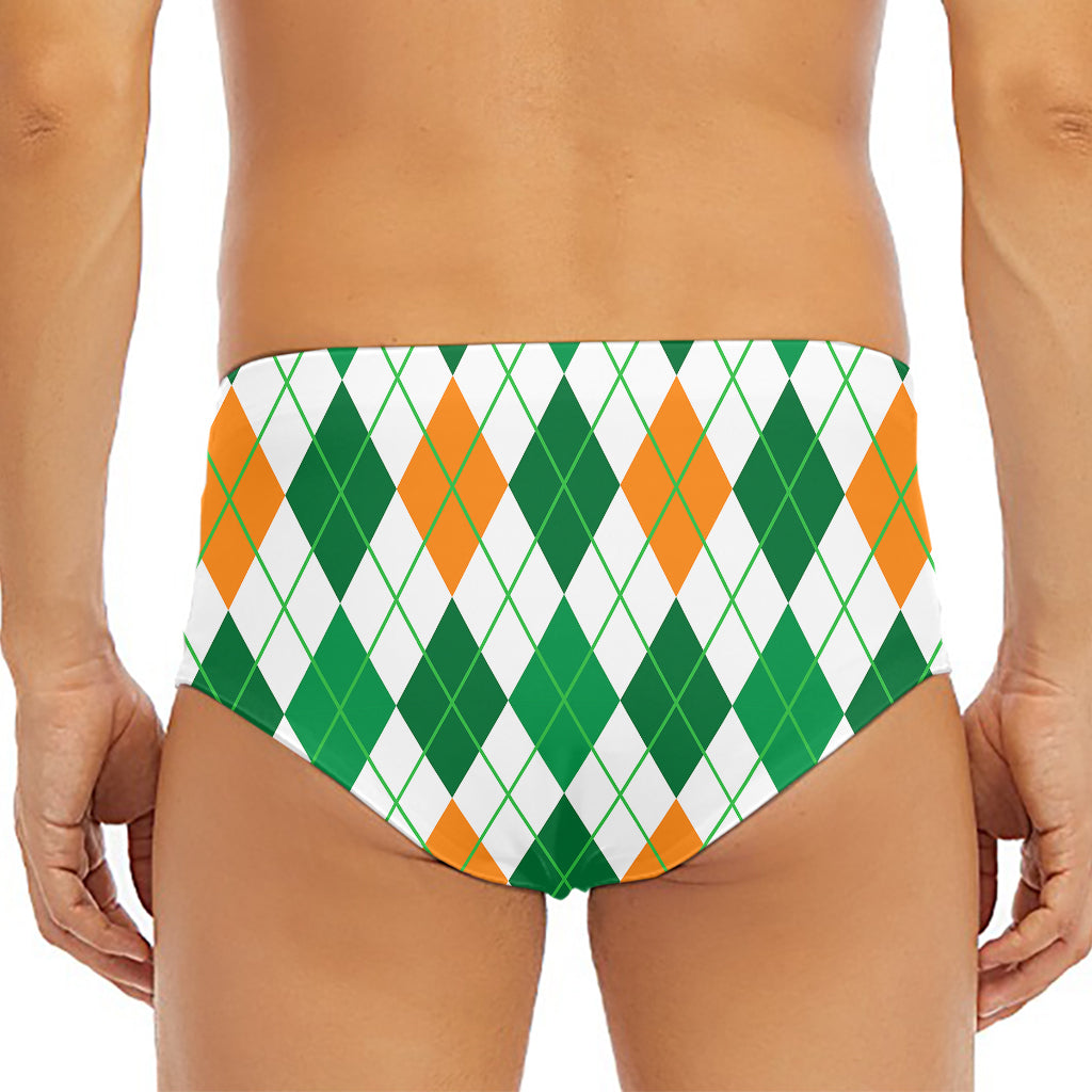 St Patrick's Day Argyle Pattern Print Men's Triangle Swim Briefs