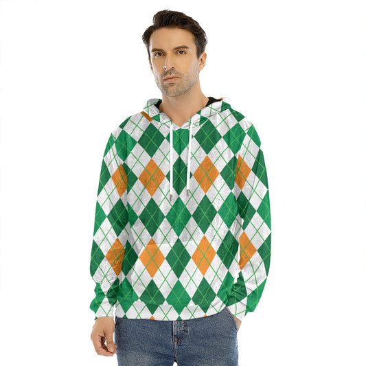 St Patrick's Day Argyle Pattern Print Men's Velvet Pullover Hoodie