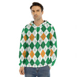 St Patrick's Day Argyle Pattern Print Men's Velvet Pullover Hoodie