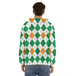 St Patrick's Day Argyle Pattern Print Men's Velvet Pullover Hoodie