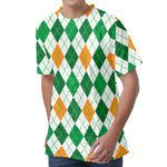St Patrick's Day Argyle Pattern Print Men's Velvet T-Shirt