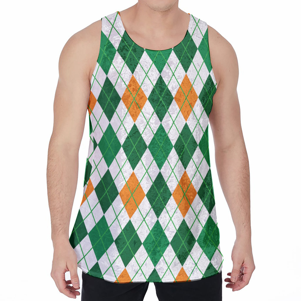 St Patrick's Day Argyle Pattern Print Men's Velvet Tank Top
