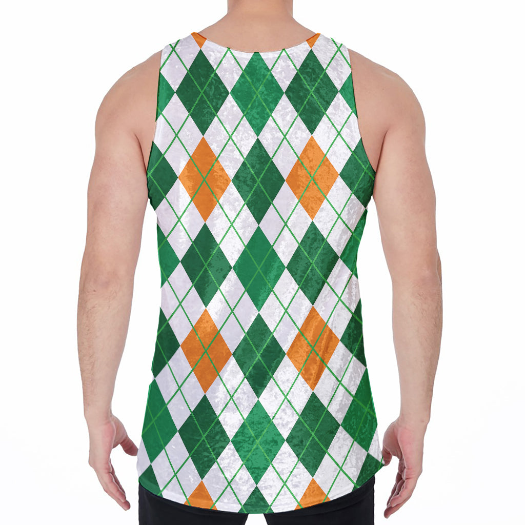 St Patrick's Day Argyle Pattern Print Men's Velvet Tank Top