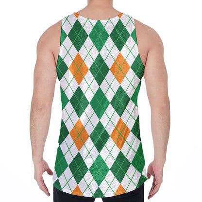 St Patrick's Day Argyle Pattern Print Men's Velvet Tank Top