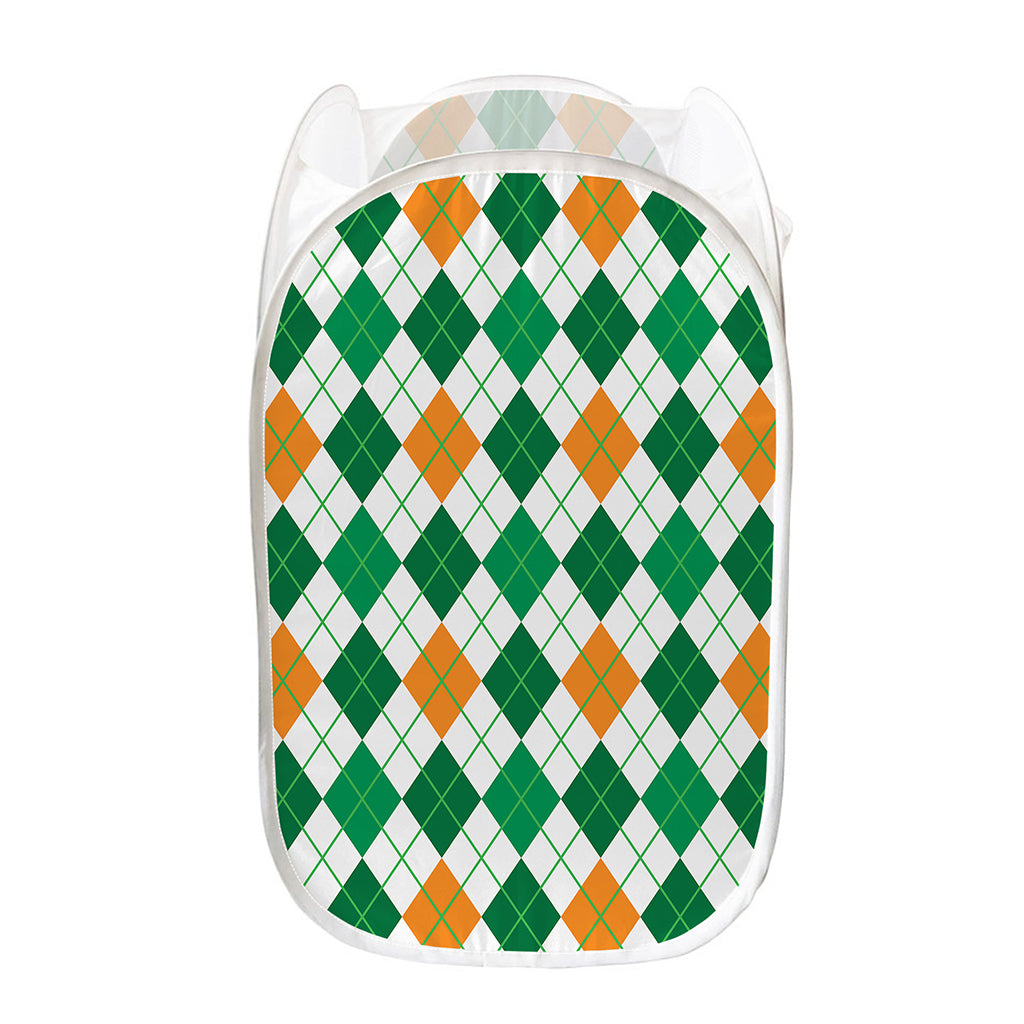 St Patrick's Day Argyle Pattern Print Mesh Laundry Hamper