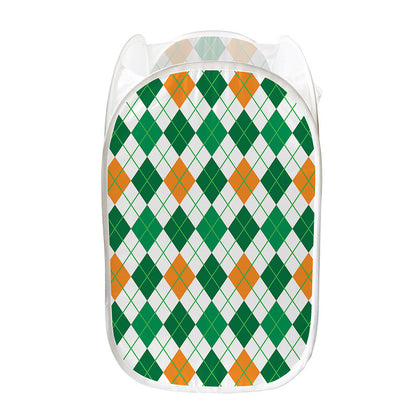 St Patrick's Day Argyle Pattern Print Mesh Laundry Hamper