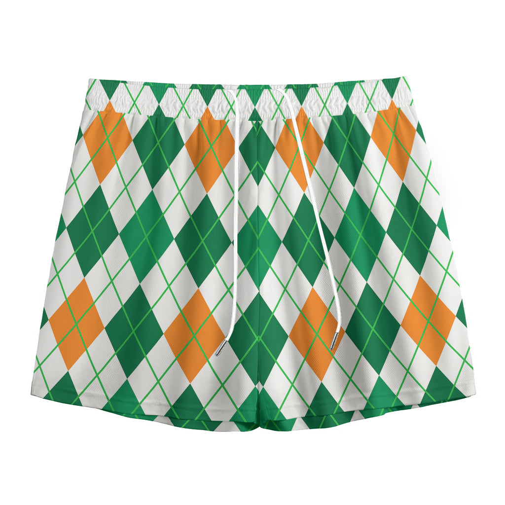 St Patrick's Day Argyle Pattern Print Mesh Shorts