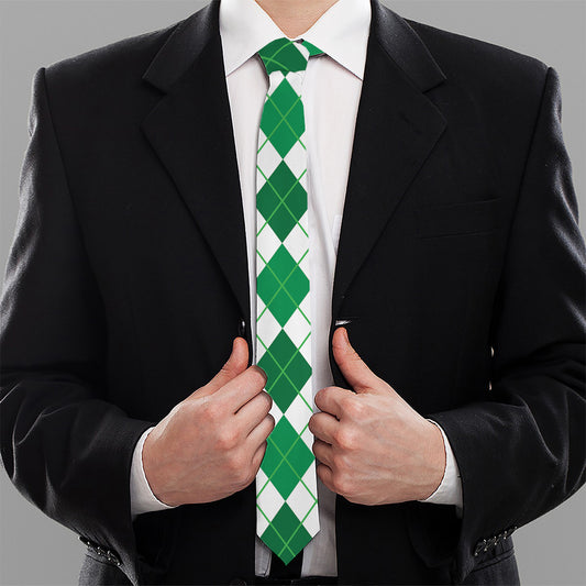 St Patrick's Day Argyle Pattern Print Necktie