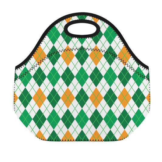 St Patrick's Day Argyle Pattern Print Neoprene Lunch Bag
