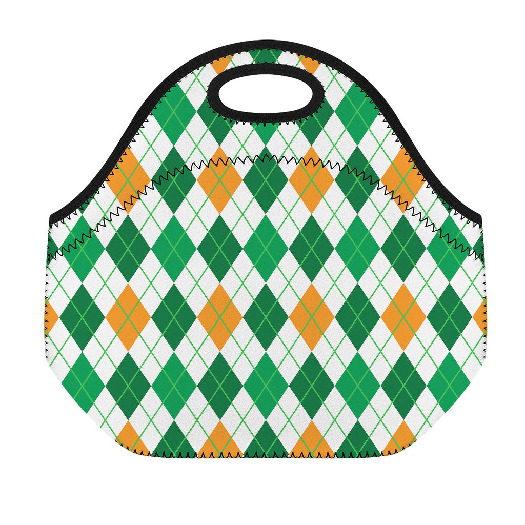 St Patrick's Day Argyle Pattern Print Neoprene Lunch Bag