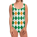 St Patrick's Day Argyle Pattern Print One Piece Swimsuit
