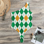 St Patrick's Day Argyle Pattern Print One Shoulder Bodysuit