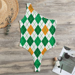 St Patrick's Day Argyle Pattern Print One Shoulder Bodysuit