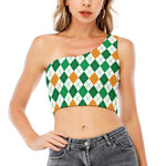 St Patrick's Day Argyle Pattern Print One Shoulder Crop Top