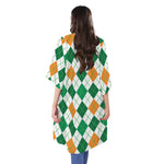 St Patrick's Day Argyle Pattern Print Open Front Beach Cover Up