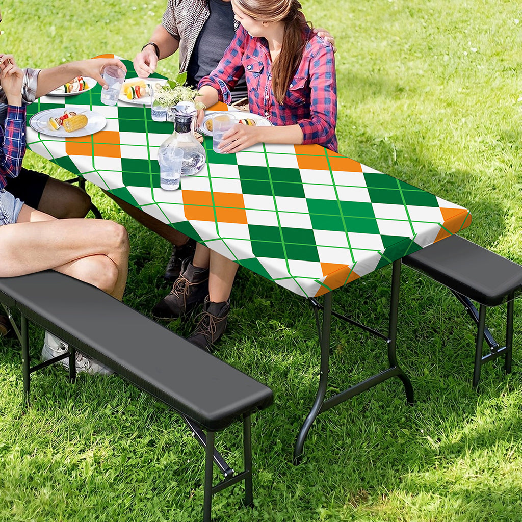 St Patrick's Day Argyle Pattern Print Picnic Table Cover