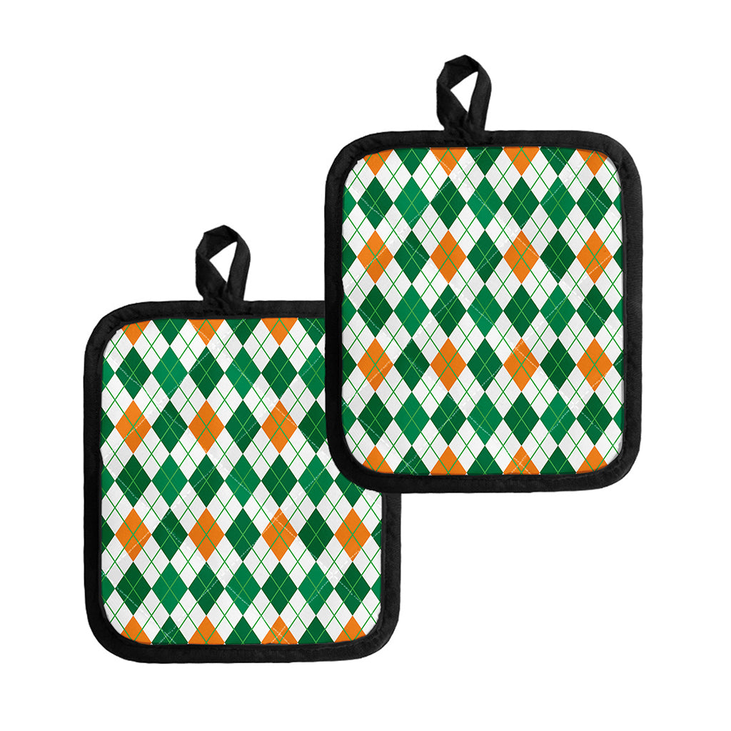 St Patrick's Day Argyle Pattern Print Pot Holders