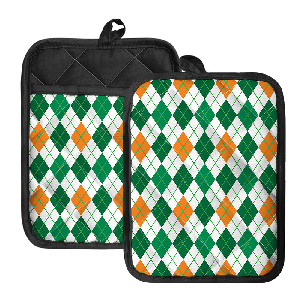 St Patrick's Day Argyle Pattern Print Pot Holders With Pocket