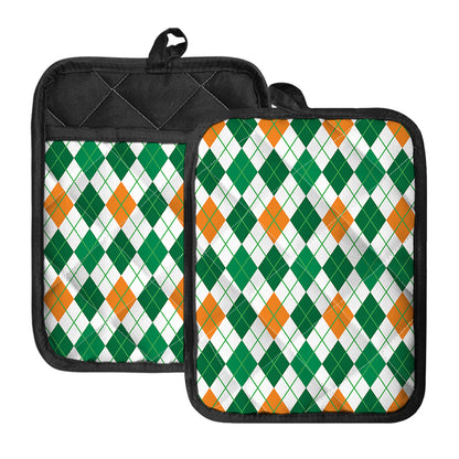 St Patrick's Day Argyle Pattern Print Pot Holders With Pocket