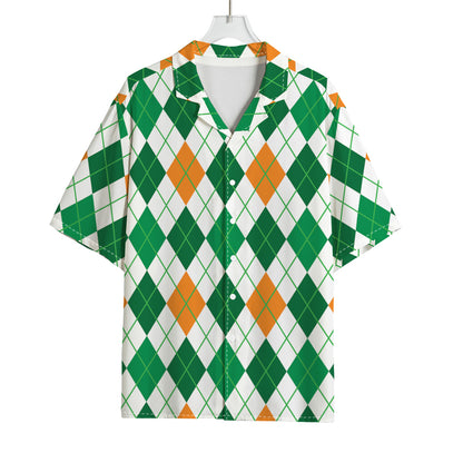 St Patrick's Day Argyle Pattern Print Rayon Hawaiian Shirt