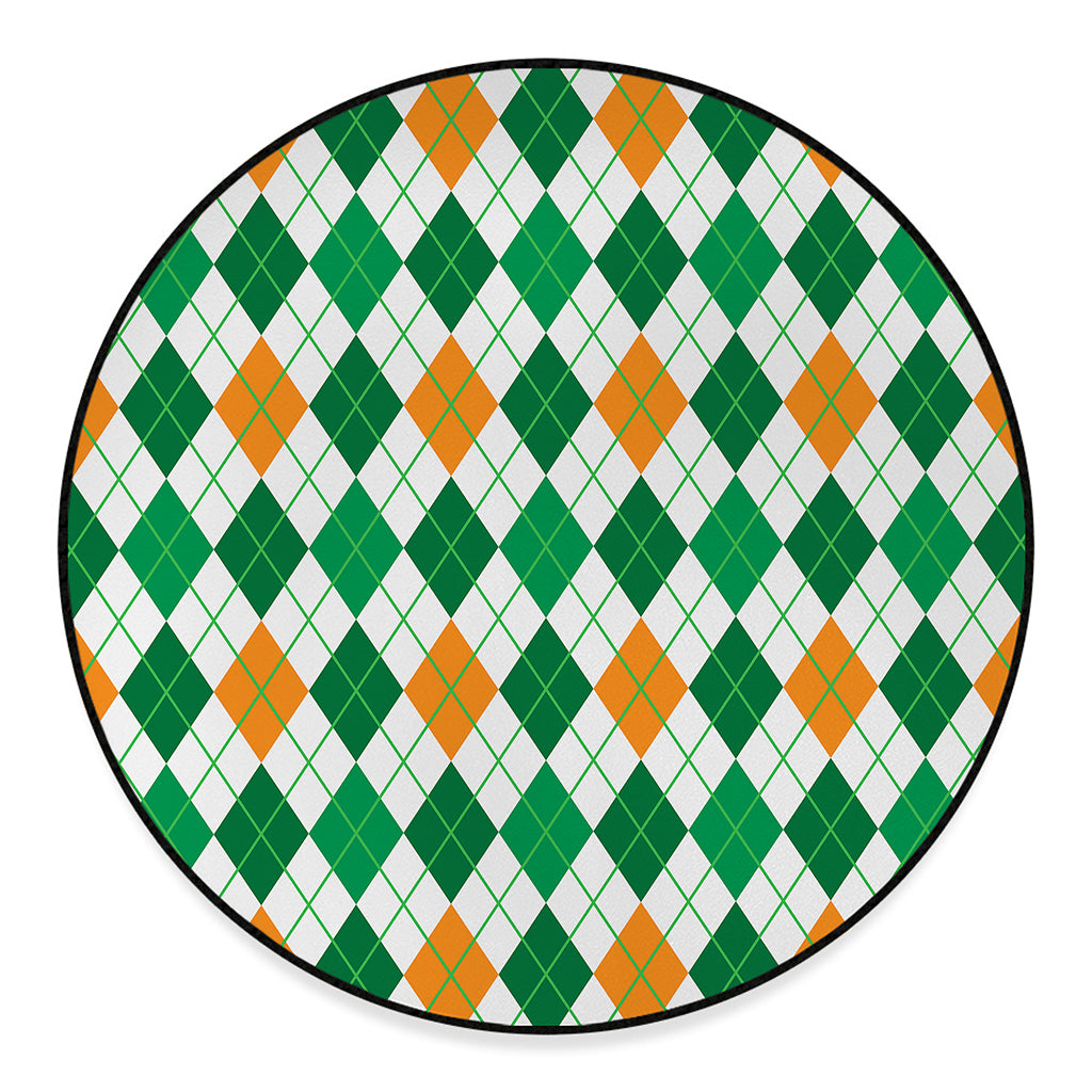 St Patrick's Day Argyle Pattern Print Round Floor Mat